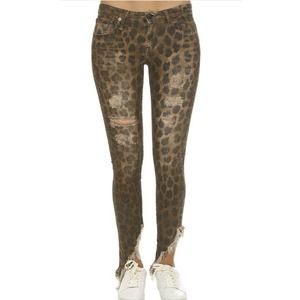 R13 Jeans Kate Skinny Raw Angled Hem in Leopard Destroyed Sz 24 (H